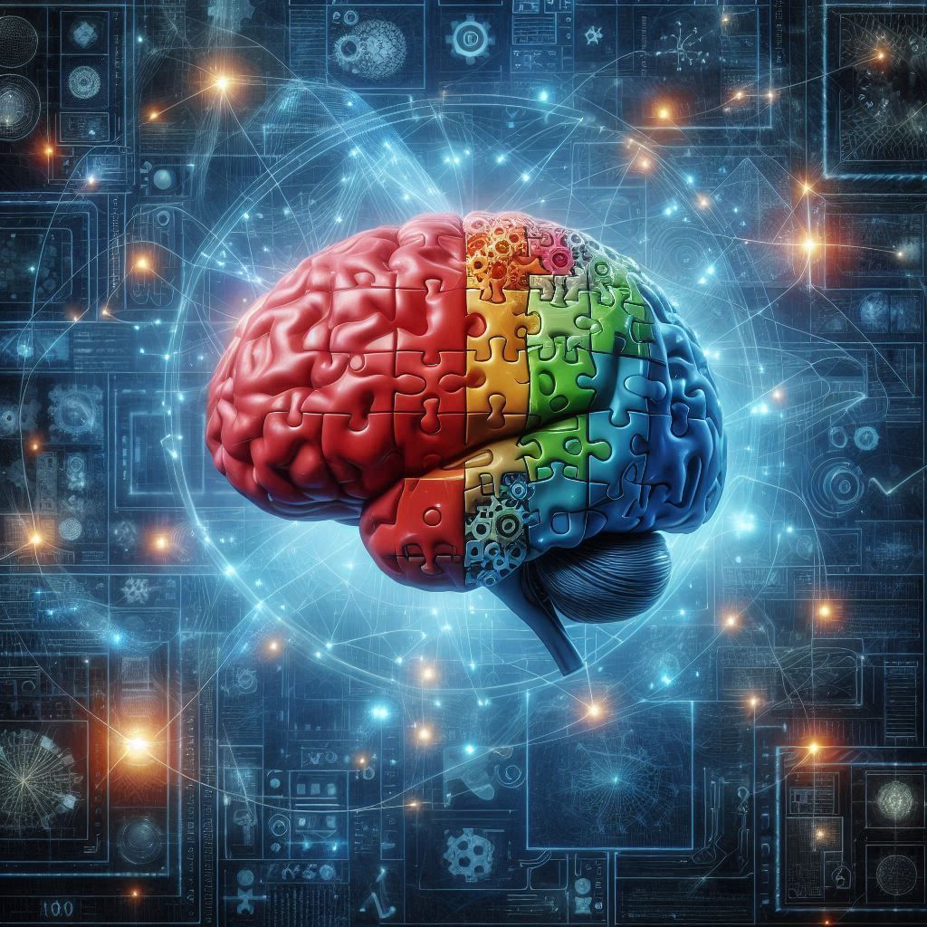 Une image générée par ordinateur d'un cerveau composé de pièces de puzzle.