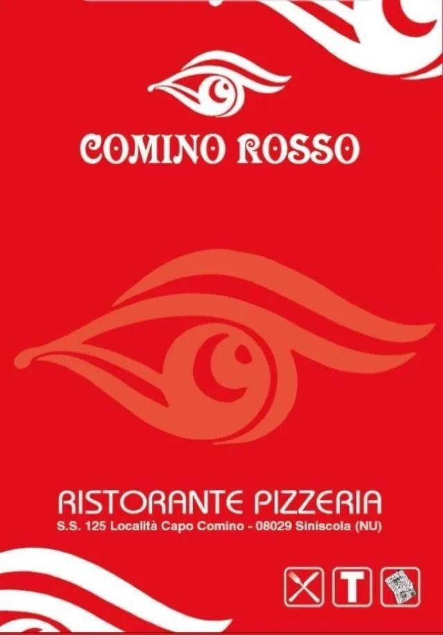 Insegna rossa del ristorante con logo a forma di occhio;