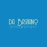 Logo per il ristorante di pizza e hamburger Da Bastiano. Sfondo blu, testo bianco.