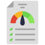 An icon of a paper with a gauge on it.