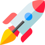 A rocket is flying through the air on a white background.