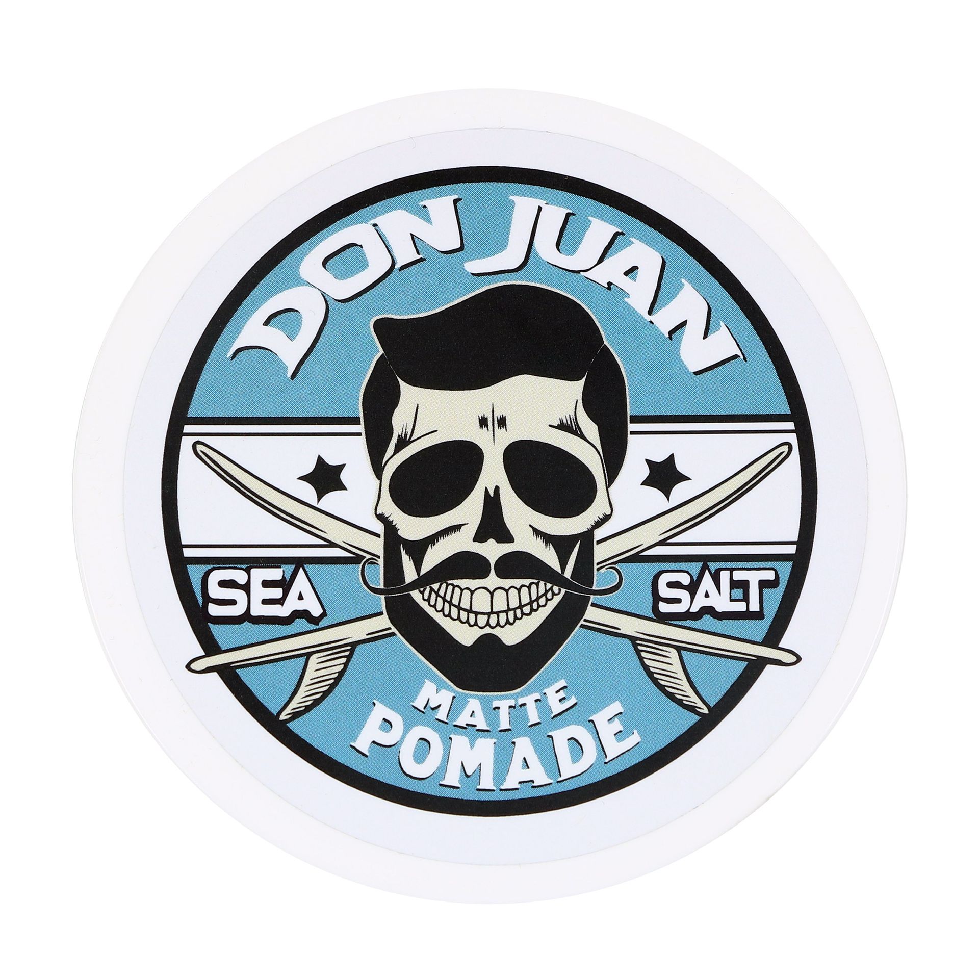 Logotipo de calavera estilo tatuaje de Don Juan con pancarta azul y texto “SEA SALT NOMADE”
