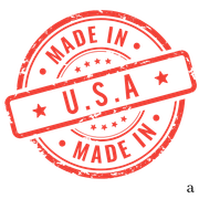 Sello circular rojo con la inscripción “Made in USA” en rojo y una franja diagonal en el centro.