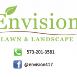 Envision Lawn & Landscape logo with phone number 573-201-3581 and Facebook handle @envision417