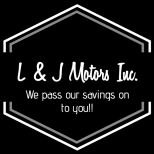 L & J Motors Inc. logo with white text on black, hexagon outline, “We pass our savings on to you!!”