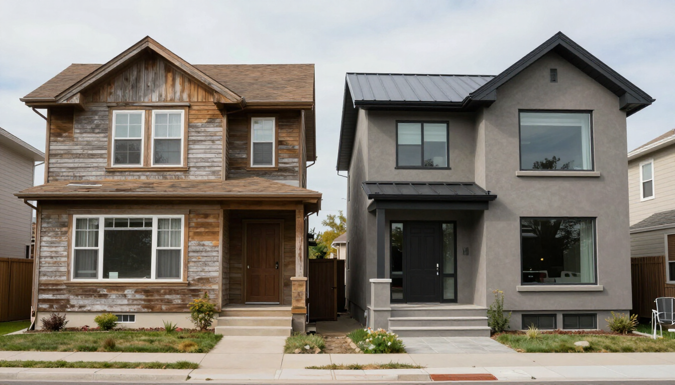 A split screen showing a Denver home before and after a modern renovation.