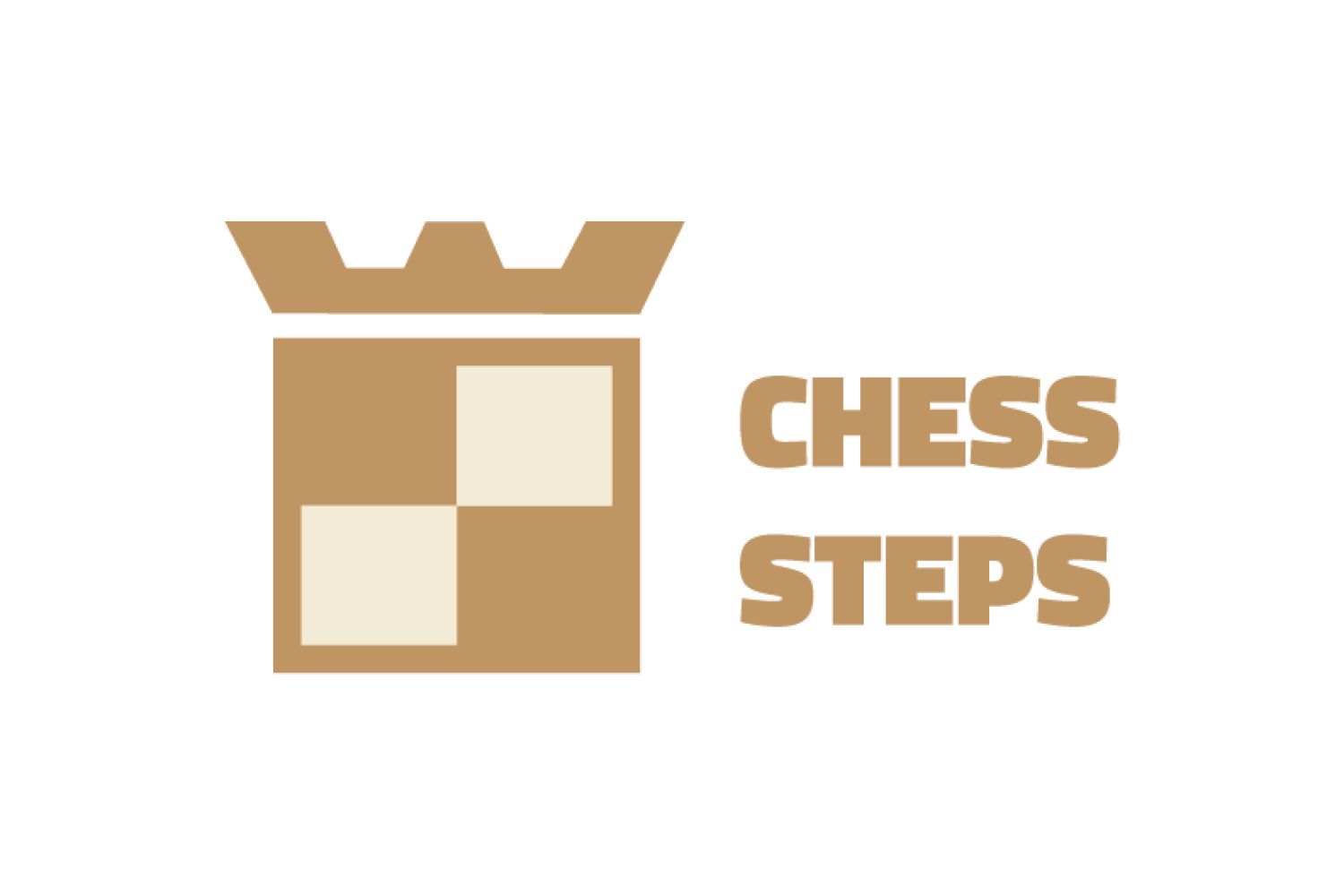 Tan logo con una torre de ajedrez estilizada y el texto “CHESS STEPS” en mayúsculas.
