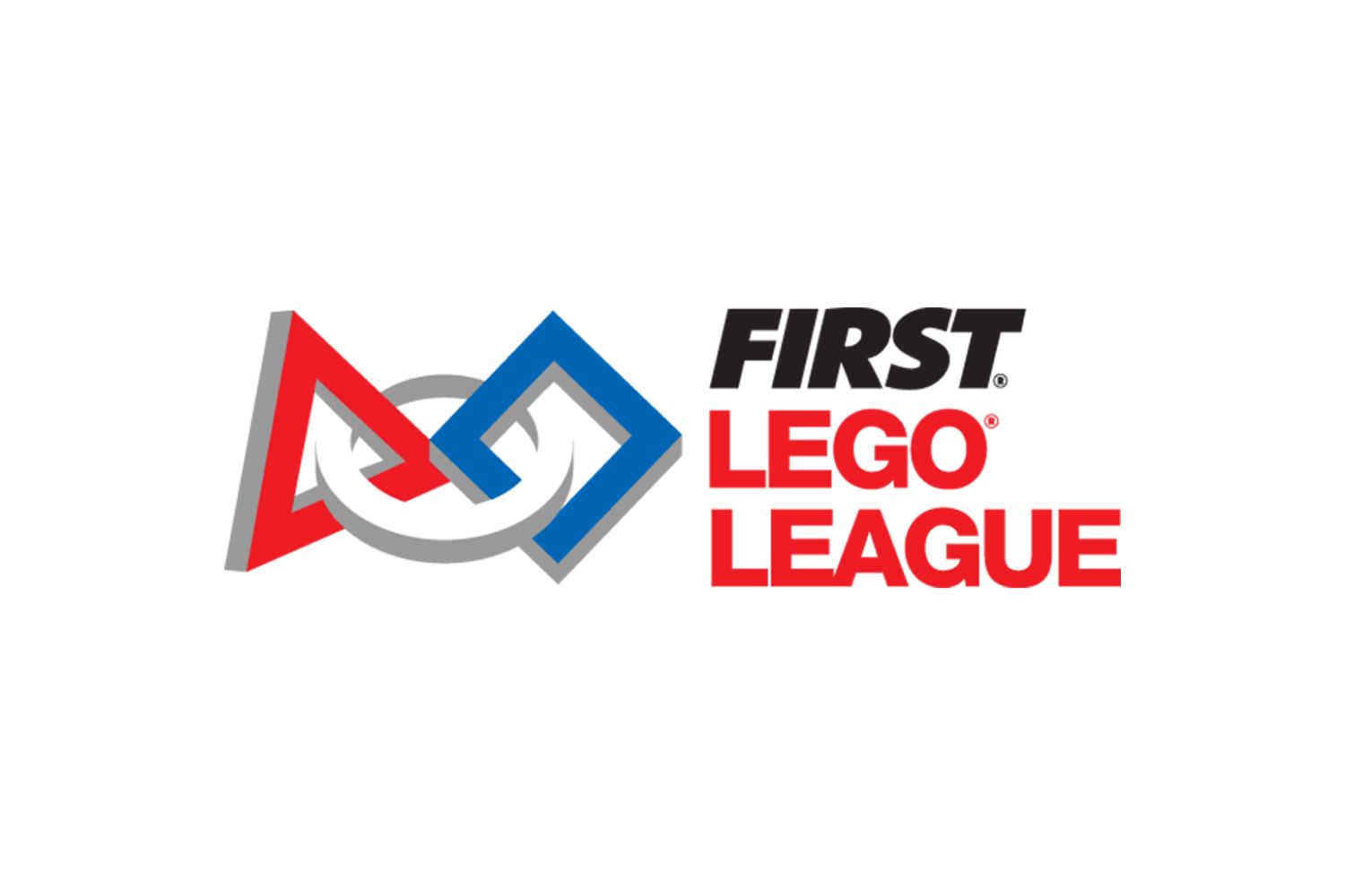 FIRST LEGO League logo in red, blue, black, and gray on a white background