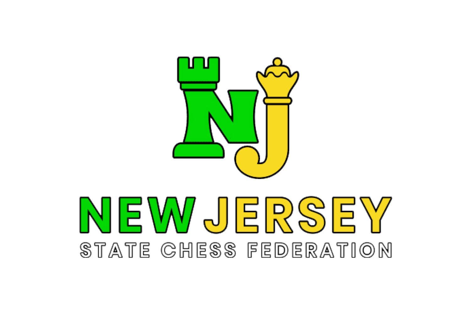 New Jersey State Chess Federation logo with green and gold “NJ” and text below.