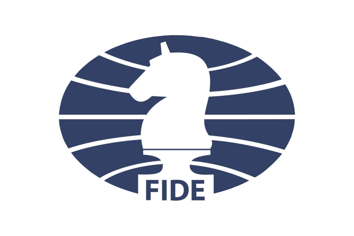 FIDE logo: white chess knight in a blue oval with horizontal lines and the word “FIDE” below