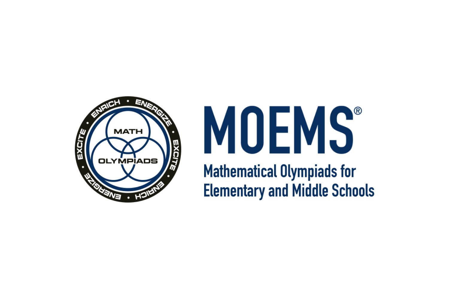 MOEMS logo with blue text and circular math emblem for Mathematical Olympiads for Elementary and Middle Schools