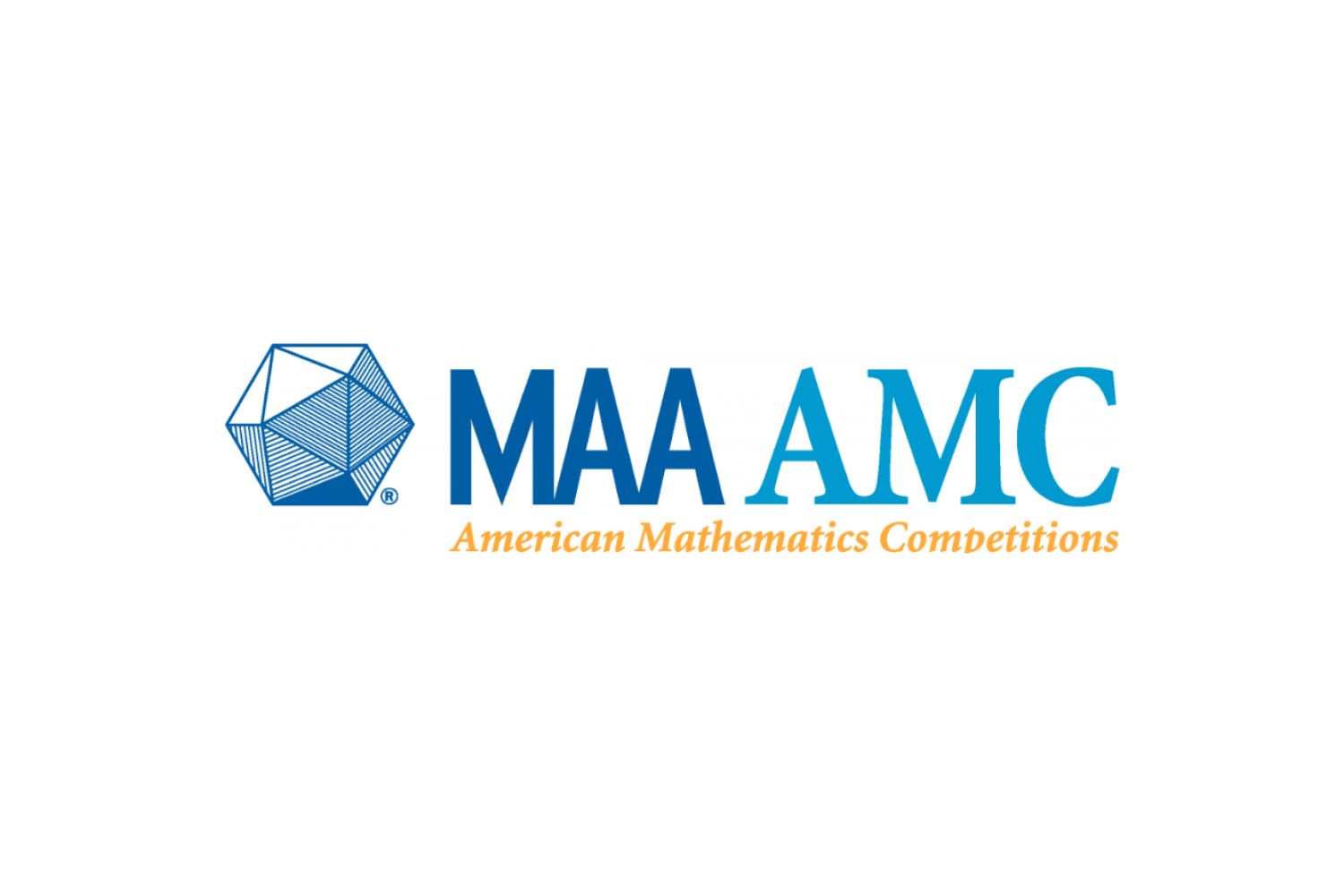 MAA AMC logo with blue geometric hexagon and blue-orange text, American Mathematics Competitions