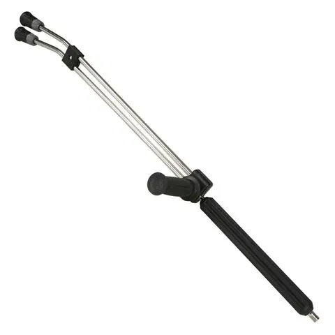 Black handheld grabber tool with silver extendable arms and black rubber grip on a white background