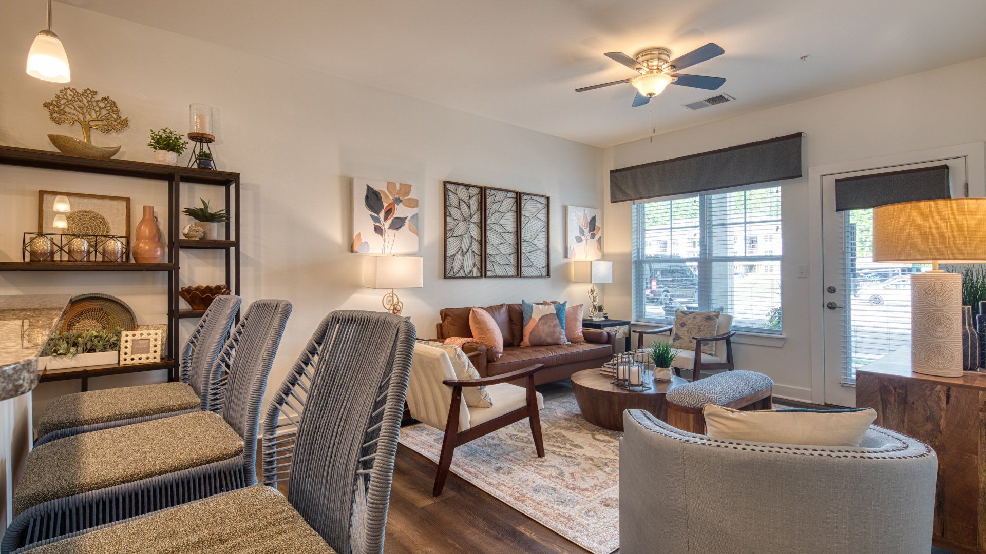 walnut dining and living