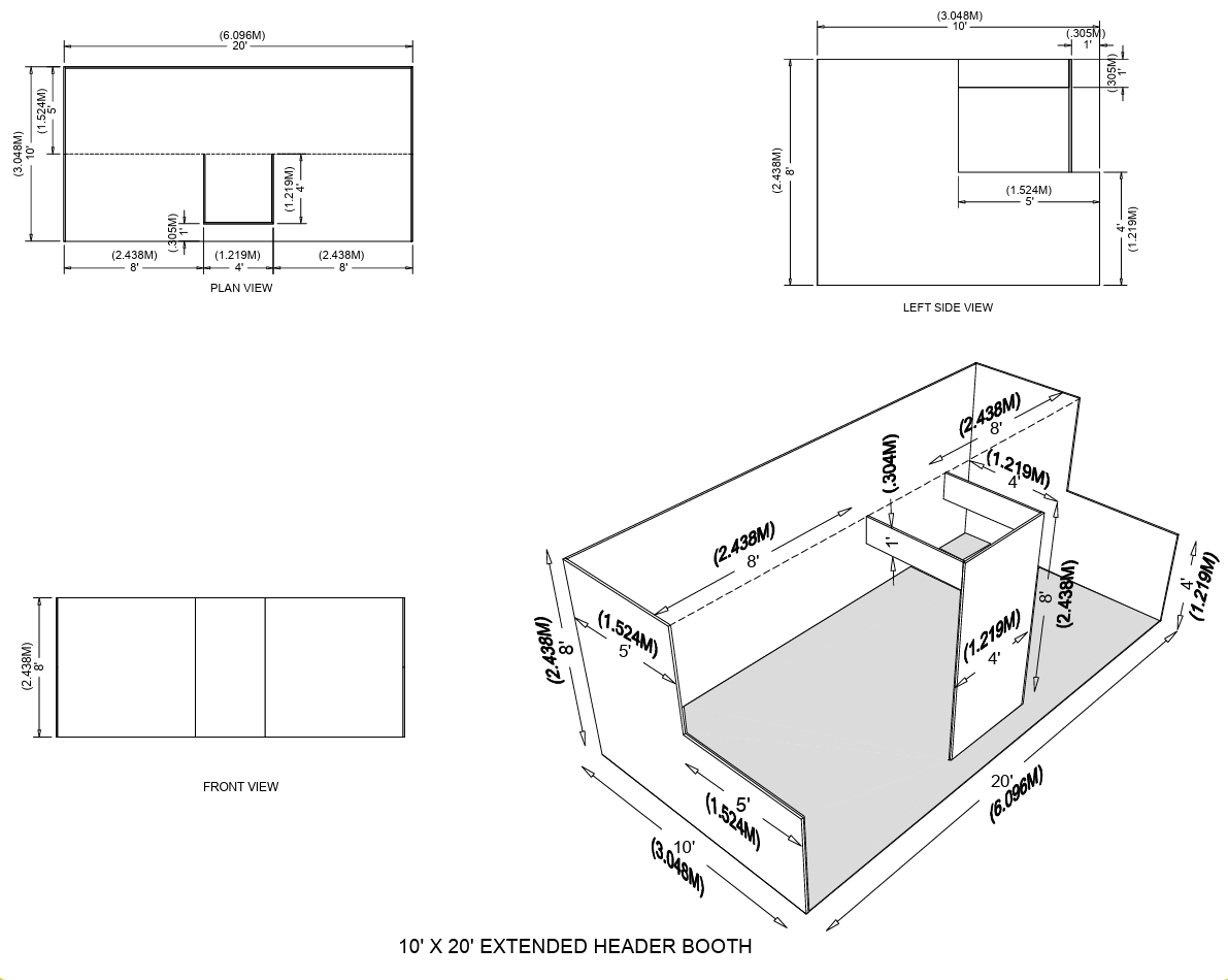 Technical drawing of a small room layout with measurements and 3D isometric view