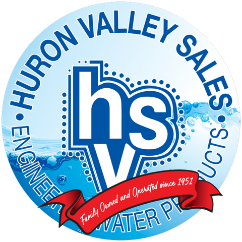 Huron Valley Sales engineering and water products logo in blue and red circular design