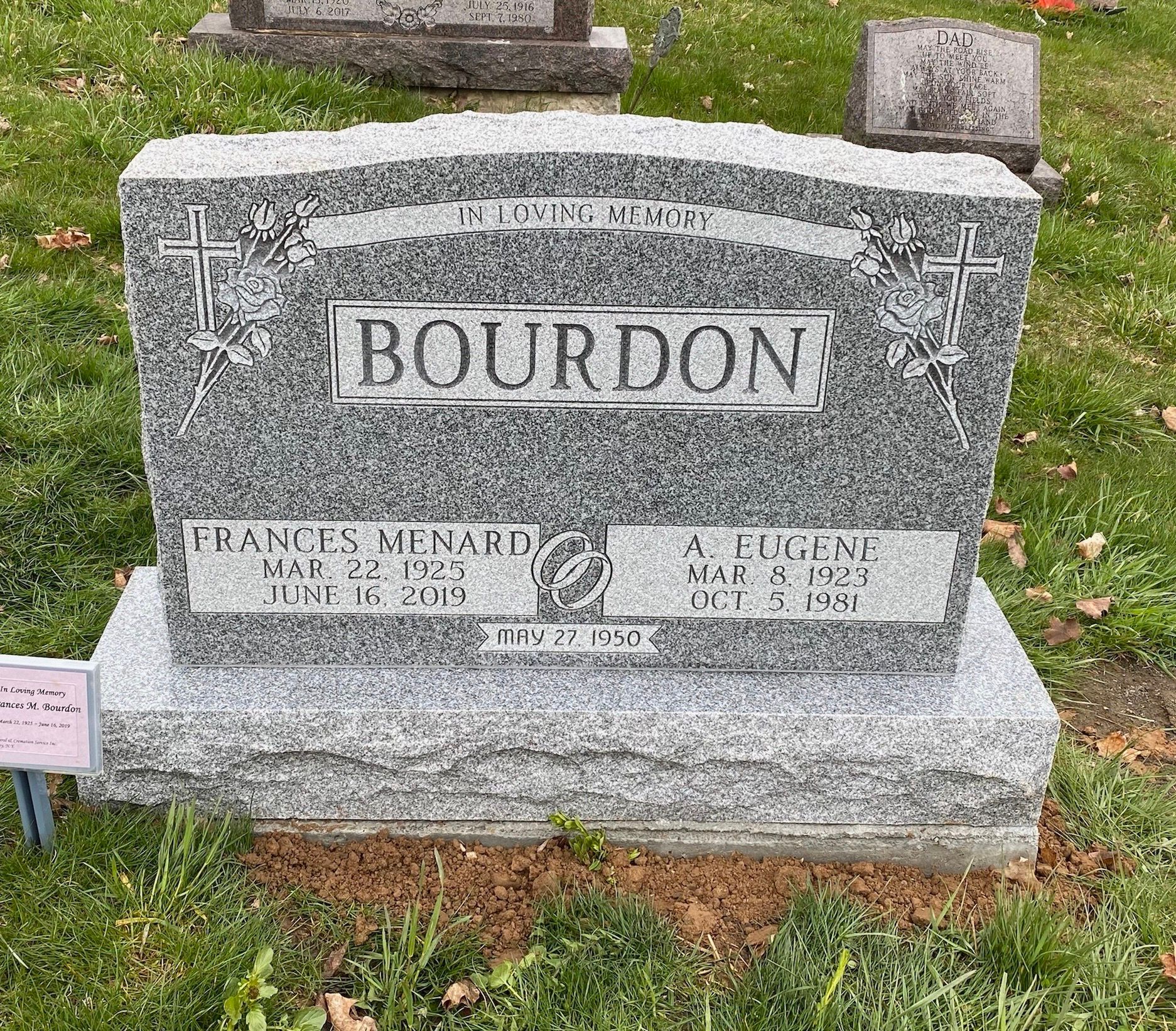 Gray granite headstone with