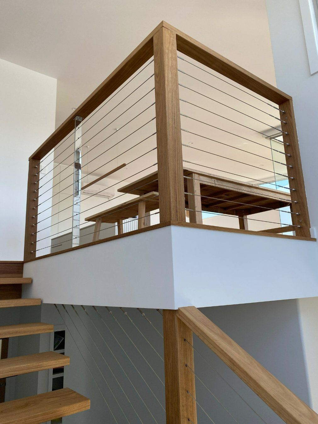A Wooden Staircase with A Stainless Steel Railing — Oz-Craft in Port Macquarie, NSW