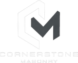 Cornerstone Masonry logo with gray geometric emblem and text on a white background
