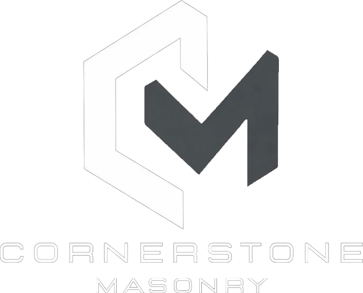 Cornerstone Masonry logo with gray geometric emblem and text on a white background