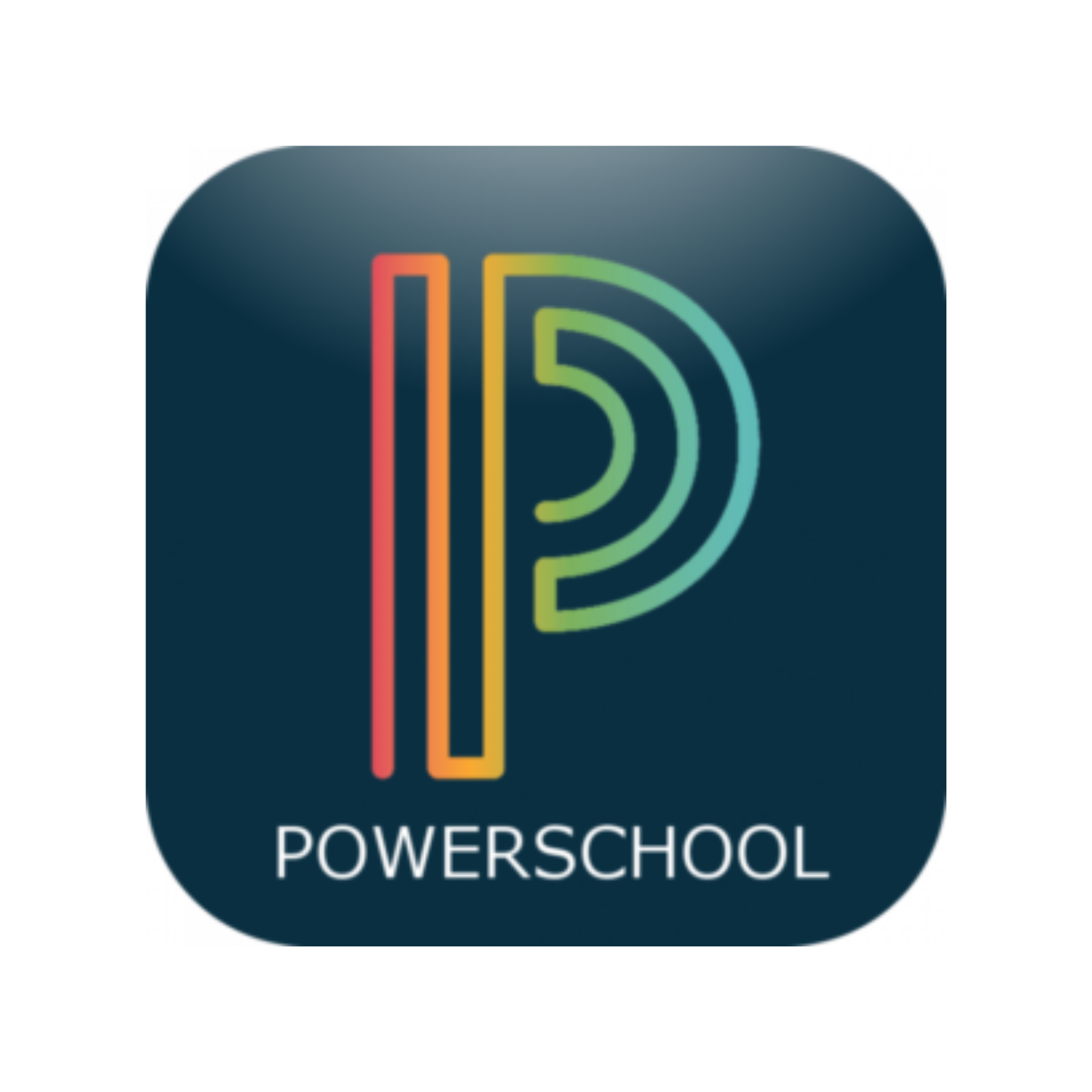 An app icon for powerschool with a blue background