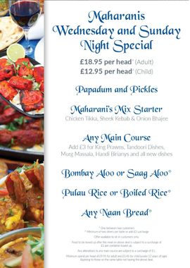 Wednesday and Sunday Special Menu