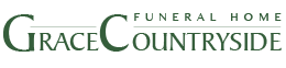 Logo for Grace Countryside Funeral Home featuring blue text on a white background with a horizontal line separator.