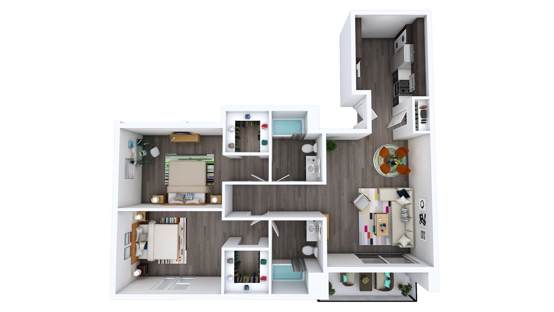 Floor Plan K-O: 2 Bed · 2 Bath