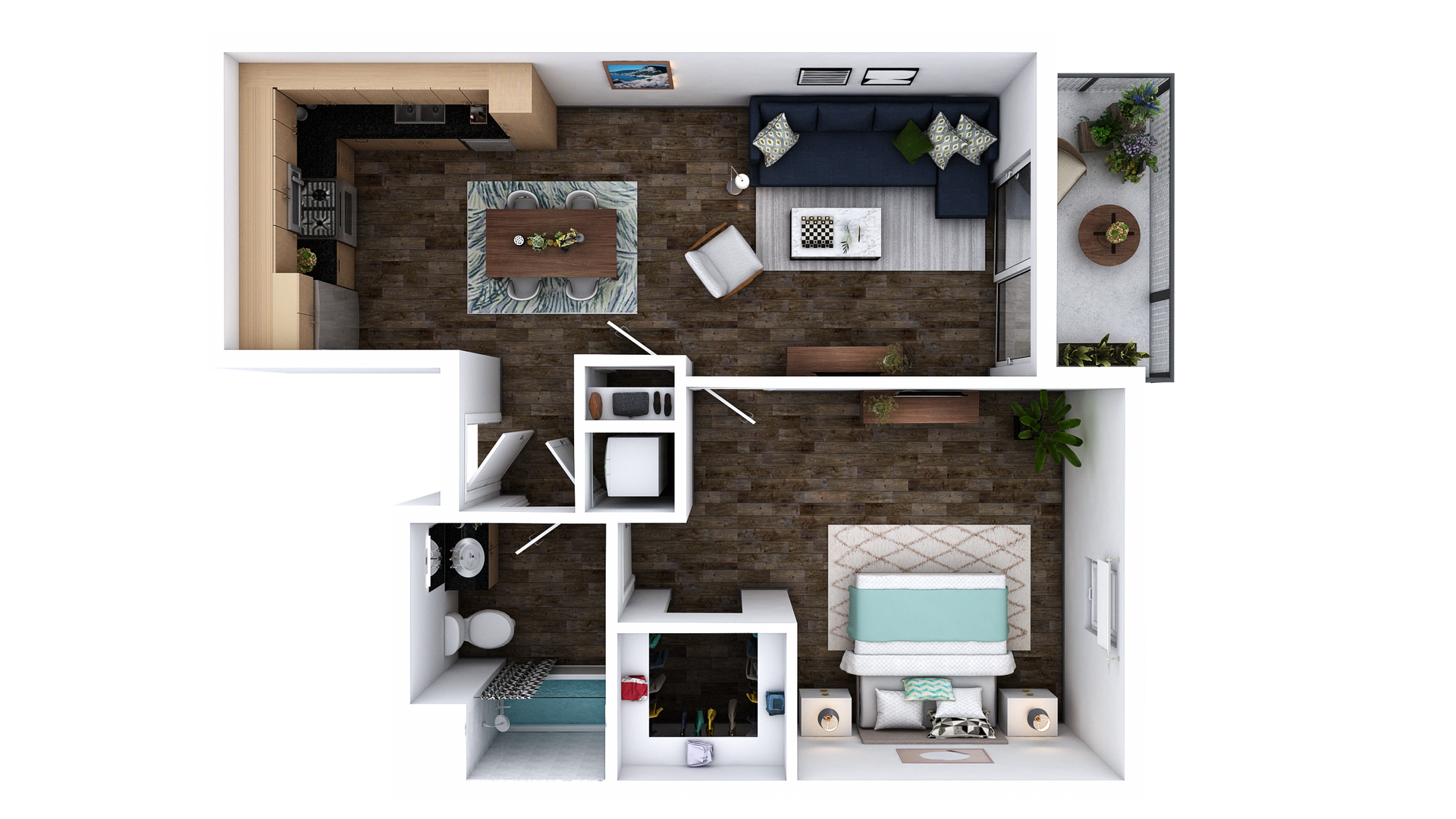Floor Plan K-F: 1 Bed · 1 Bath