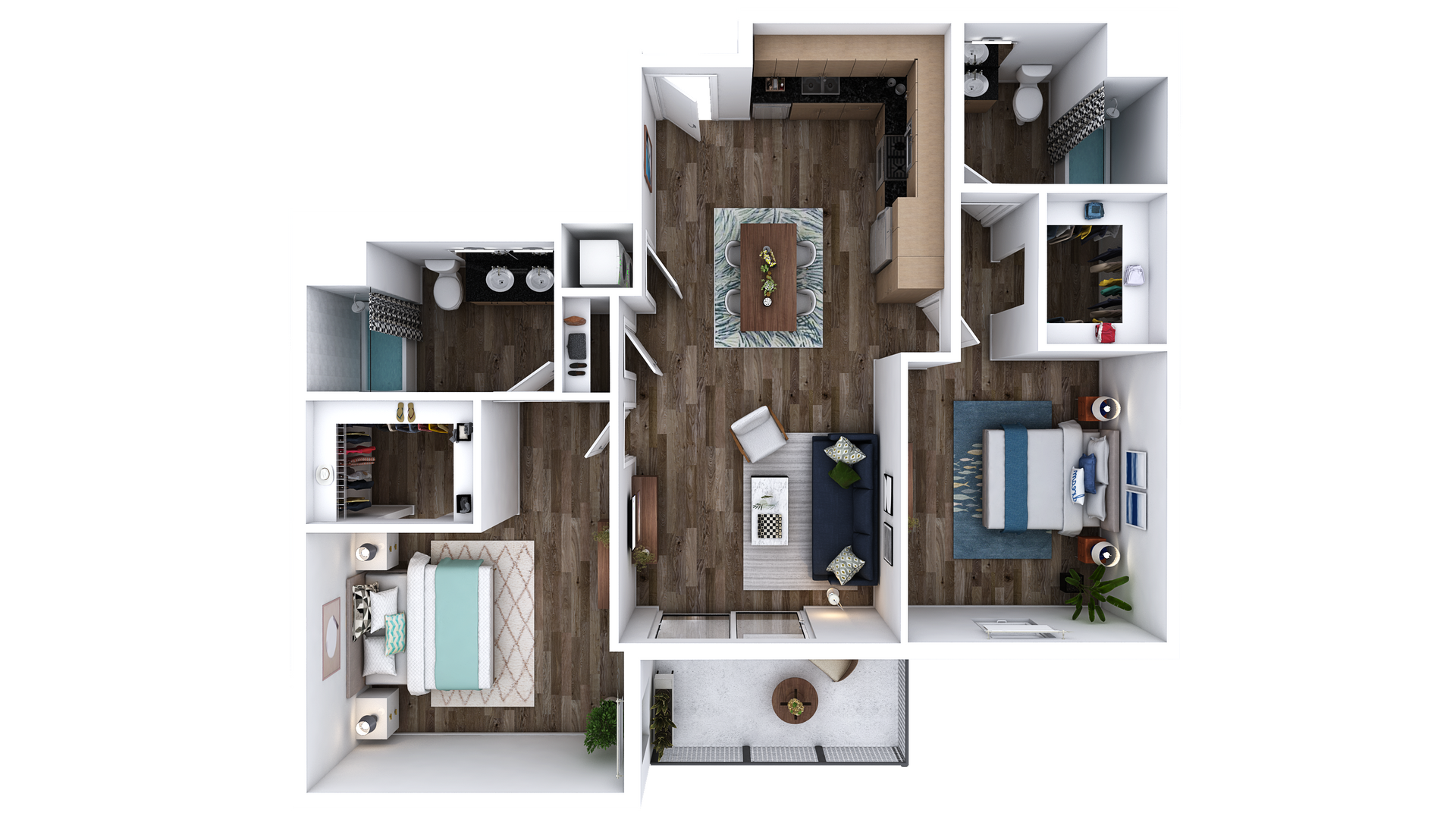 Floor Plan K-P: 2 Bed · 2 Bath