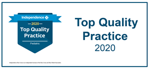 Top Quality Practice 2020 award badge on white background with blue text