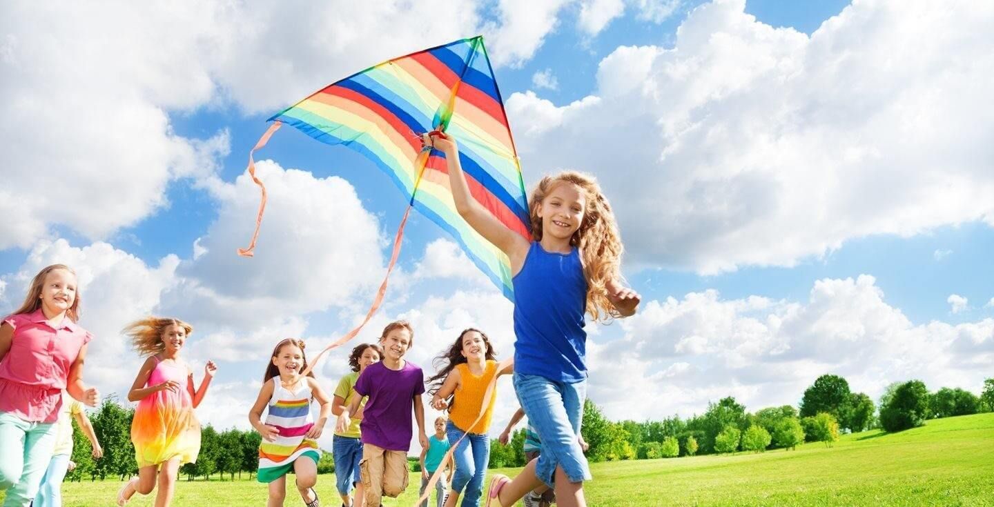 Cool girl with Kite and her friends