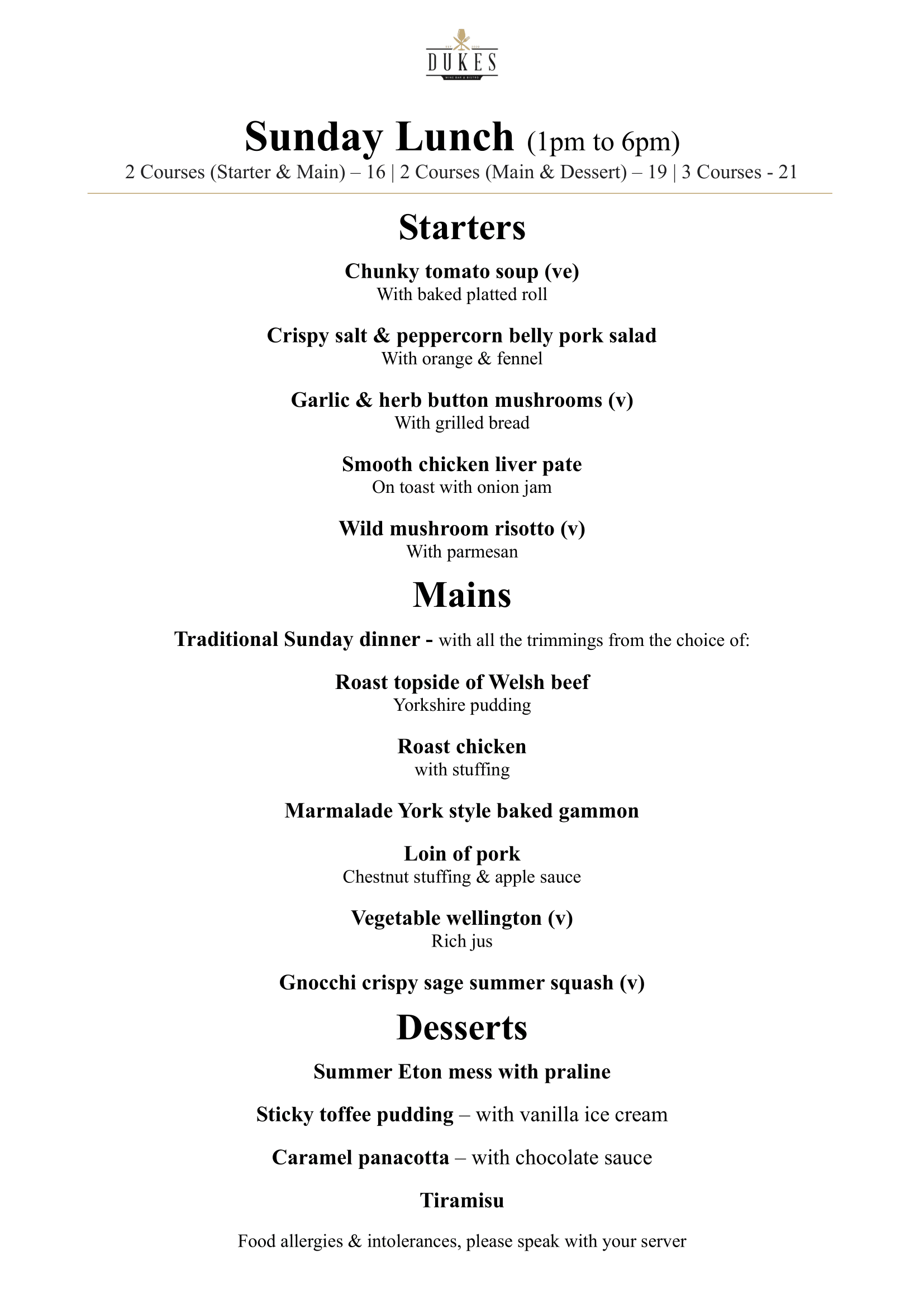 Menu Dukes Wine Bar & Bistro in Ainsdale