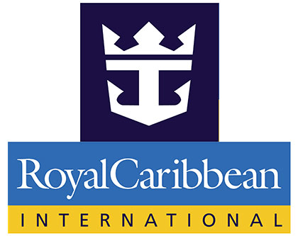 Royal Caribbean International logo with white crown icon on blue and yellow banner