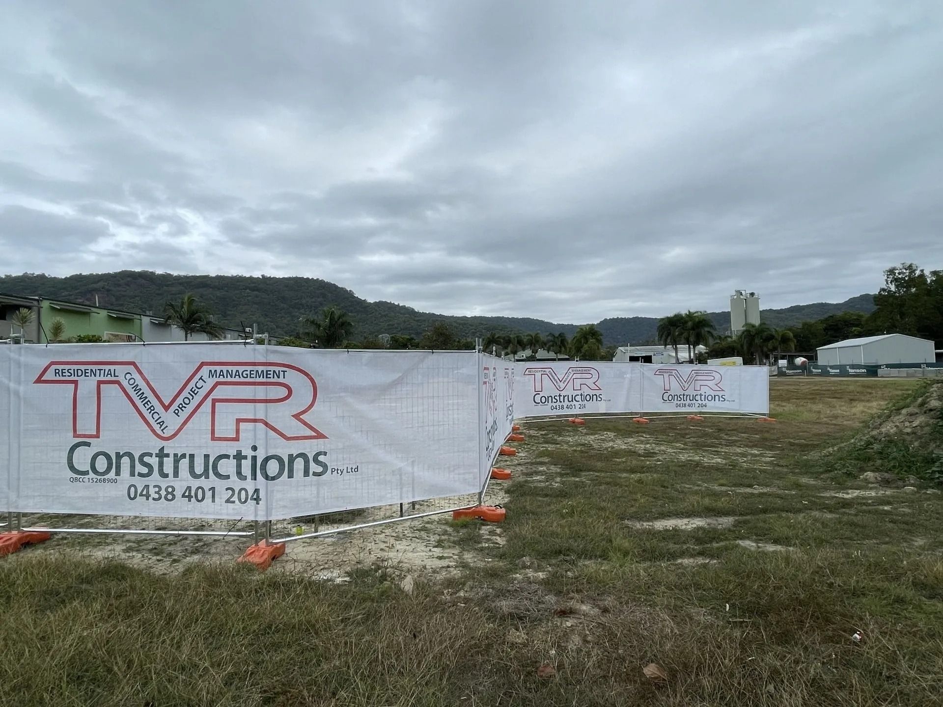 Construction Site With a Banner for Tvr Constructions — On The Spot Signs Port Douglas In Port Douglas, QLD