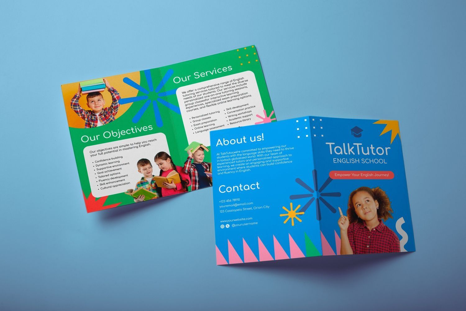 Brochure for Talktutor Tutoring Services on a Blue Background — On The Spot Signs Port Douglas In Port Douglas, QLD