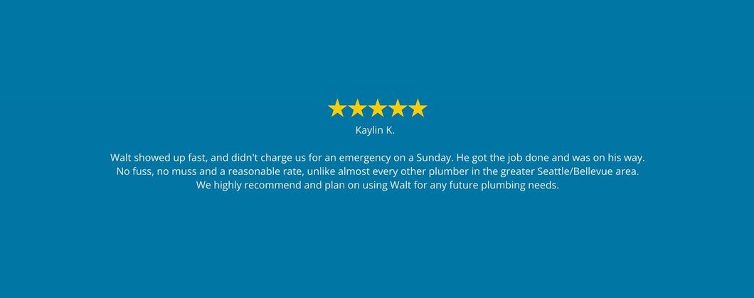 Five gold stars above a customer review on a teal background.