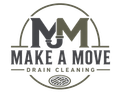Logo for Make a Move Drain Cleaning with gray initials, pipe icon, and drain graphic