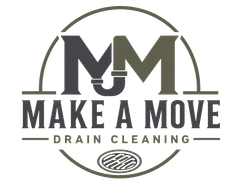 Make A Move Drain Cleaning logo with dark gray text and plumbing icon on a white background