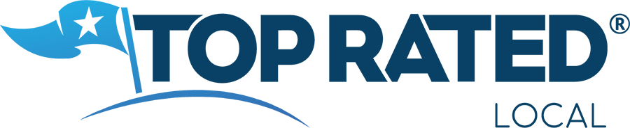Logo for Top Rated Local with a blue flag and the text 