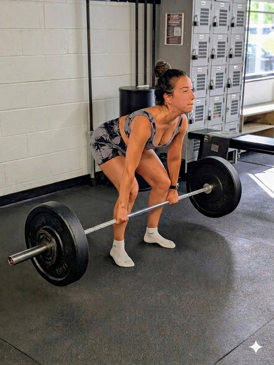 Woman over 40 performing strength training at CrossFit Secaucus in Secaucus NJ with coach supervision