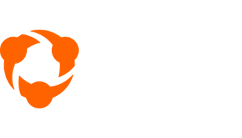 Orange, interlocking shapes forming a circular symbol on white background.