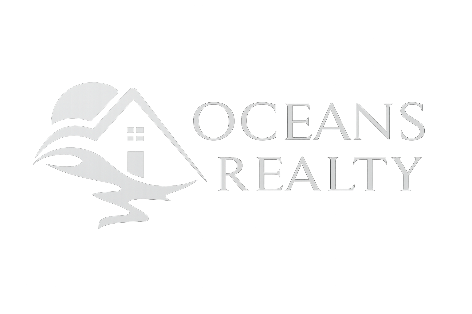 Logo for Oceans Realty featuring a stylized house icon beside a sun over waves, with the text "OCEANS REALTY" to the right.