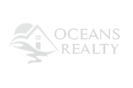 Logo for Oceans Realty featuring a stylized house icon beside a sun over waves, with the text "OCEANS REALTY" to the right.