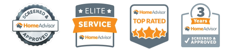 A set of four badges that say elite service top rated and 3 years.