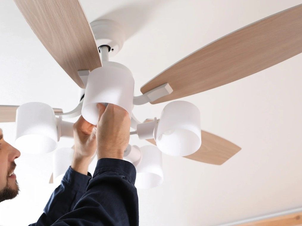 Derbyshire Electrical Specialists installing a ceiling fan in living room in Derby