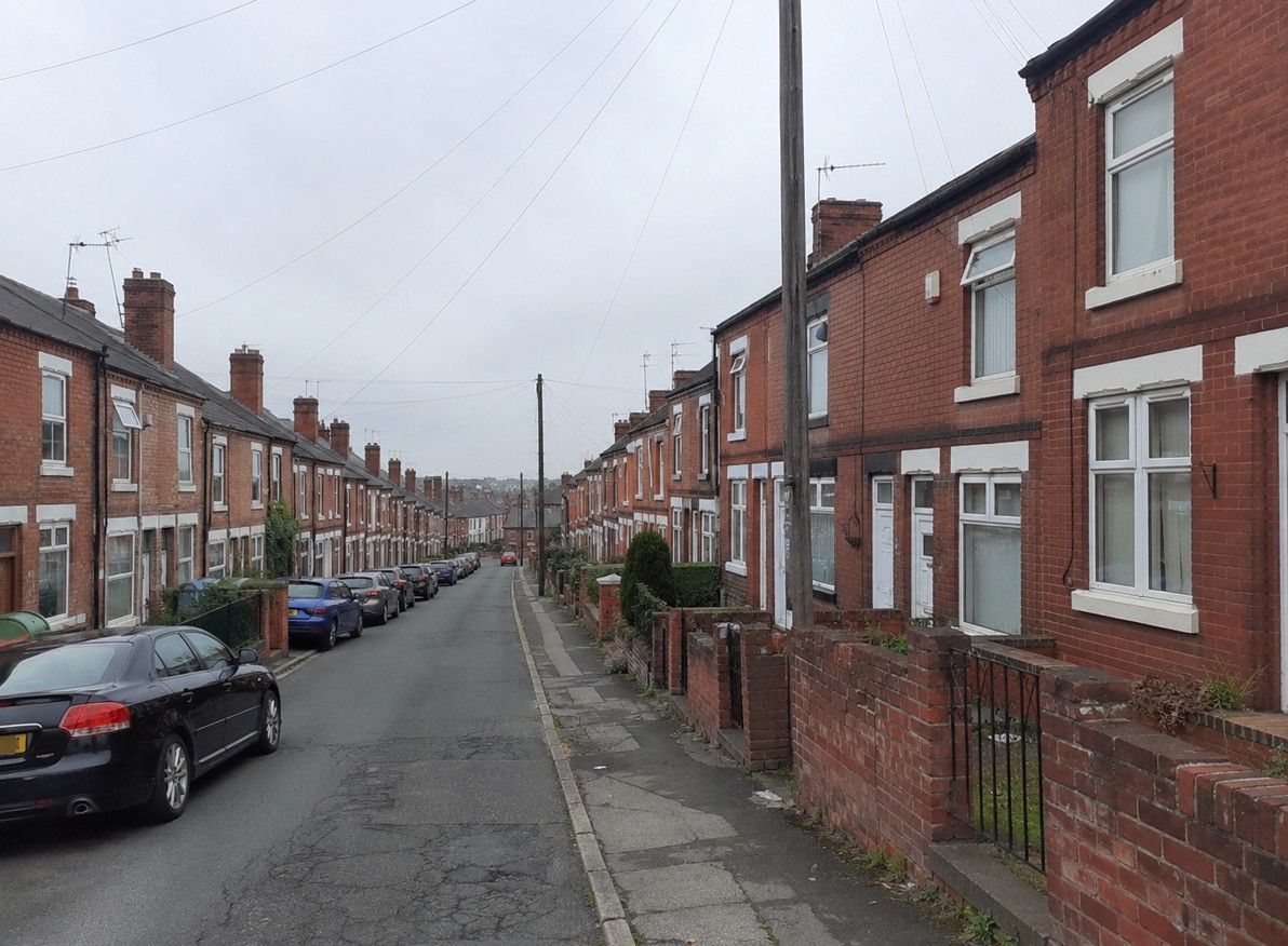 Brick terraced housing in Alfreton typical of the DE55 properties served by Derbyshire Electrical Specialists