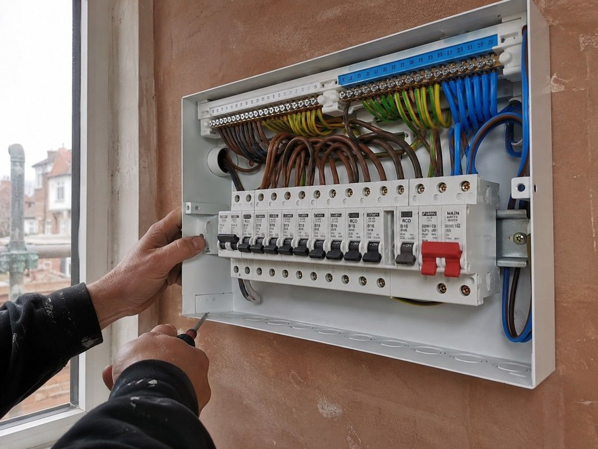 NAPIT-registered electrician installing a consumer unit at an Ashbourne property