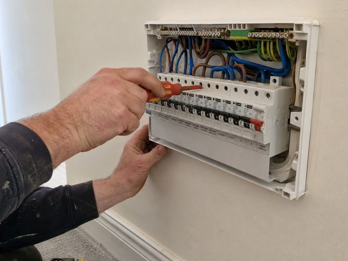 NAPIT-registered electrician routing new cabling through a stone wall during a rewire at a Belper period property