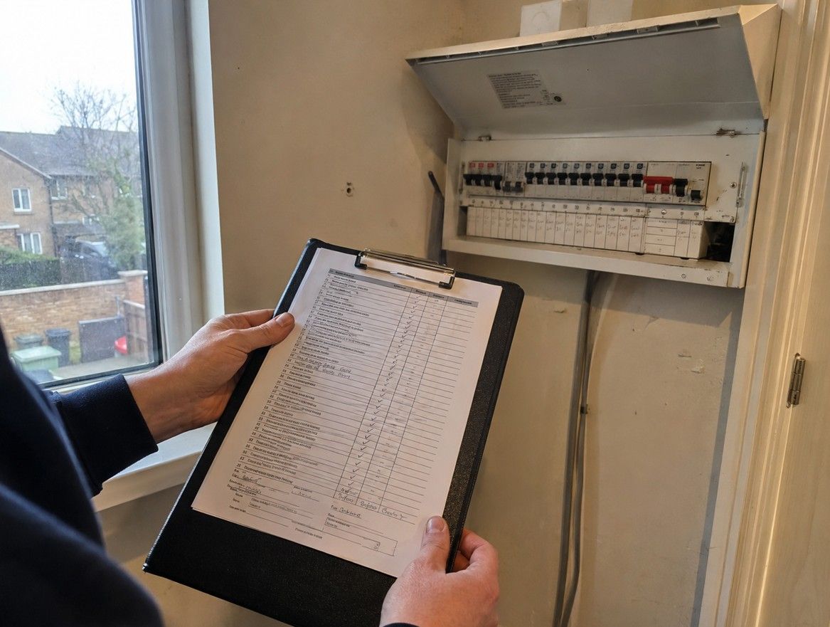 NAPIT-registered electrician carrying out an EICR inspection at a rental property in Ilkeston